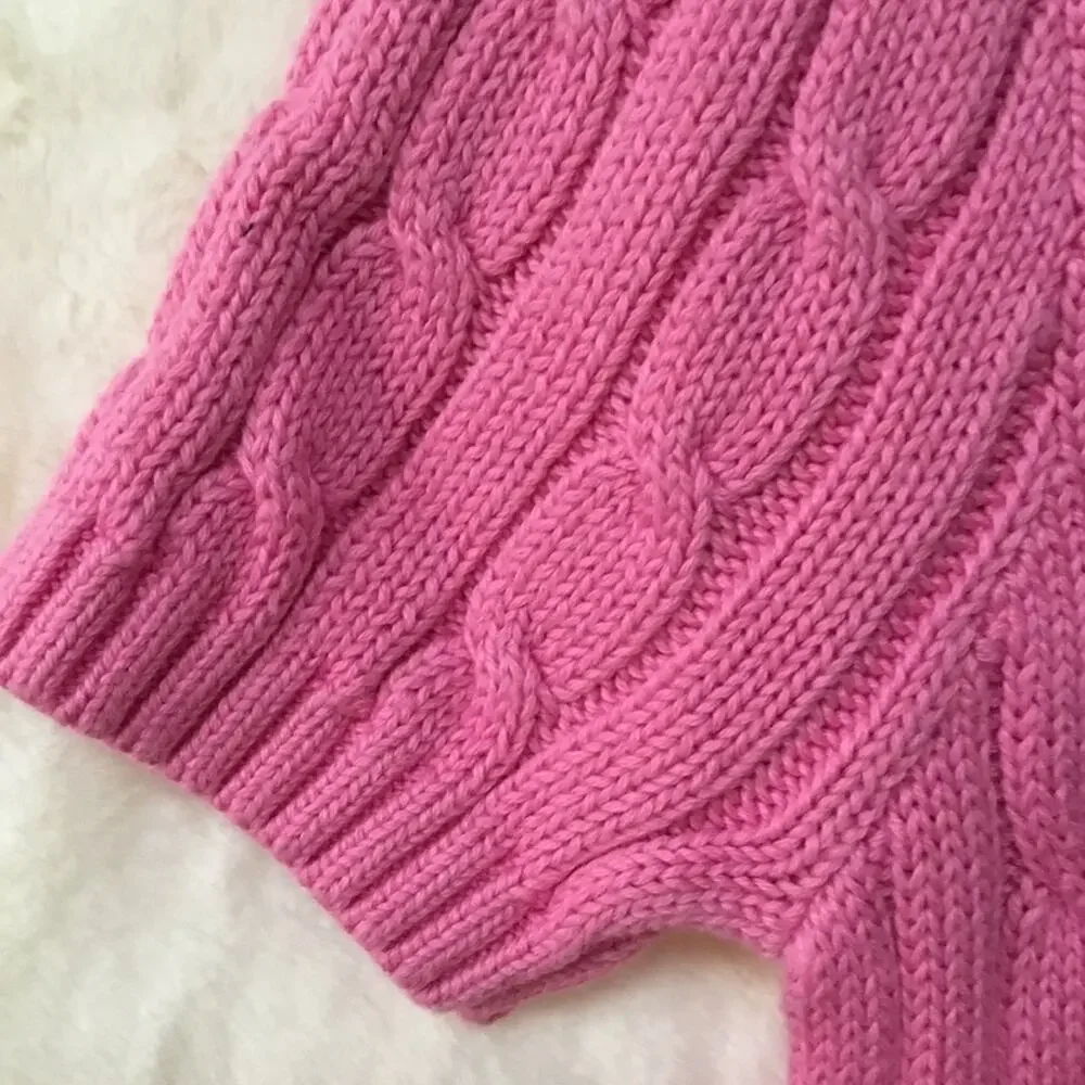 Ralph Lauren Girl Pink Cable Knit V-Neck Dress